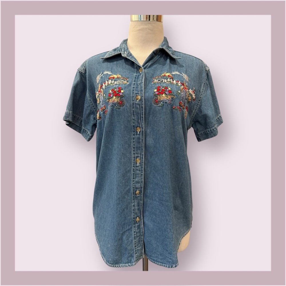Vintage Cabin Creek Denim Embroidered Button Down Shirt - Picture 2 of 7